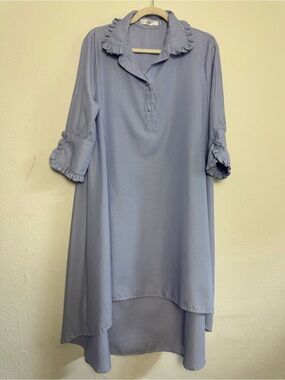 Preppy Elegant Blue and White Striped Midi Dress Ruffles